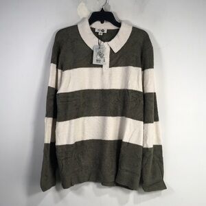 Barefoot Dreams Cozy Chic Rugby Sweater, Men's Size XL - Khaki Green/Moonlight